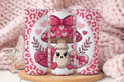 Pink Valentine Mushroom 20oz Tumbler Sublimation DesignSVG 