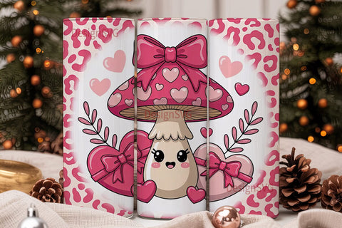 Pink Valentine Mushroom 20oz Tumbler Sublimation DesignSVG 