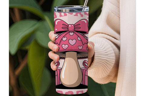 Pink Valentine Mushroom 20oz Tumbler Sublimation DesignSVG 