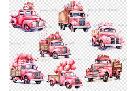 Pink Valentine Truck Clipart | Love Clipart Bundle SVG GlamArtZhanna 