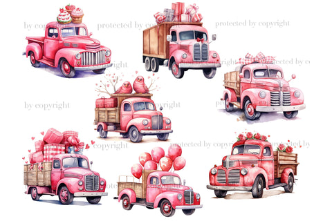 Pink Valentine Truck Clipart | Love Clipart Bundle SVG GlamArtZhanna 