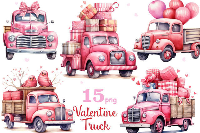 Pink Valentine Truck Clipart | Love Clipart Bundle SVG GlamArtZhanna 