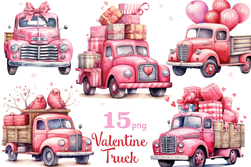 Pink Valentine Truck Clipart | Love Clipart Bundle SVG GlamArtZhanna 