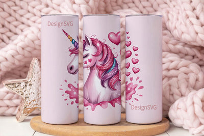 Pink Valentine Unicorn Tumbler Wrap Sublimation DesignSVG 
