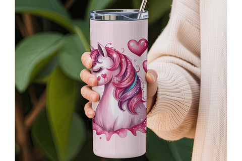 Pink Valentine Unicorn Tumbler Wrap Sublimation DesignSVG 