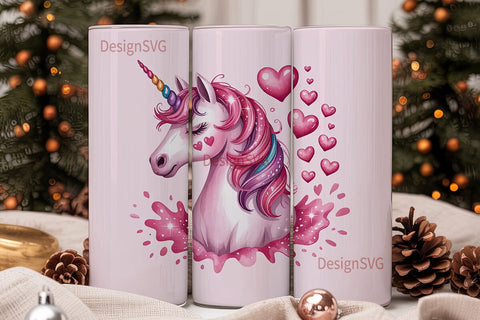 Pink Valentine Unicorn Tumbler Wrap Sublimation DesignSVG 
