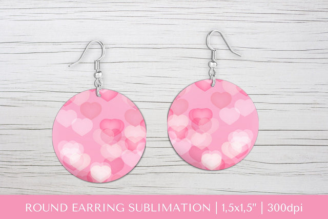 Pink Valentines earrings sublimation. Hearts round earring SVG LaBelezoka 
