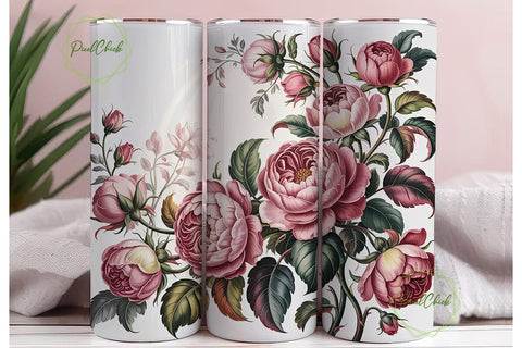 Pink Vintage Floral 20oz Tumbler Wrap Sublimation PixelChick 