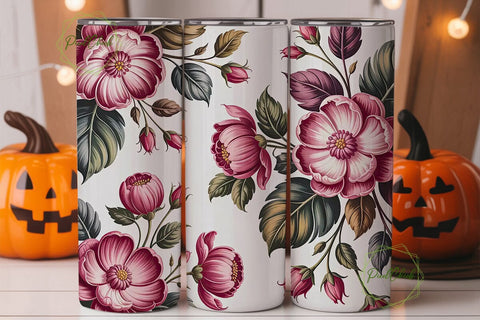 Pink Vintage Floral 20oz Tumbler Wrap Sublimation PixelChick 