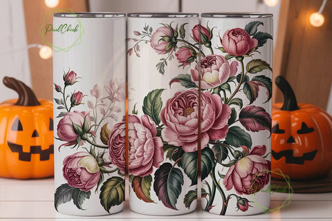 Pink Vintage Floral 20oz Tumbler Wrap Sublimation PixelChick 