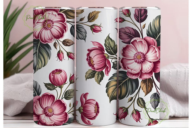 Pink Vintage Floral 20oz Tumbler Wrap Sublimation PixelChick 