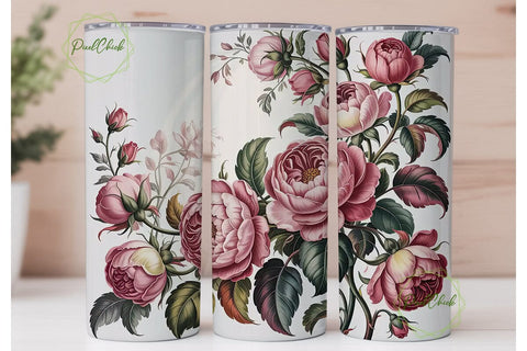 Pink Vintage Floral 20oz Tumbler Wrap Sublimation PixelChick 