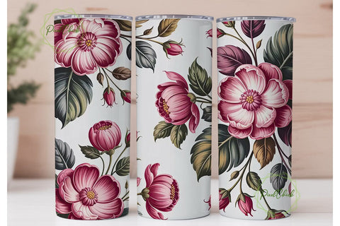 Pink Vintage Floral 20oz Tumbler Wrap Sublimation PixelChick 