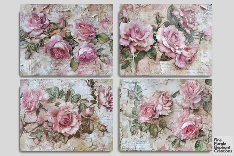 Pink Vintage Roses Digital Junk Journal Pages Digital Pattern Fine Purple Elephant Creations 