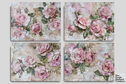 Pink Vintage Roses Digital Junk Journal Pages Digital Pattern Fine Purple Elephant Creations 