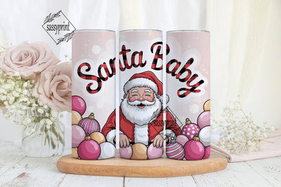 Pink Vintage Santa 20oz Tumbler Wrap Sublimation sassyprint 