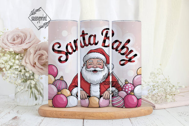 Pink Vintage Santa 20oz Tumbler Wrap Sublimation sassyprint 