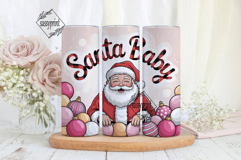 Pink Vintage Santa 20oz Tumbler Wrap Sublimation sassyprint 