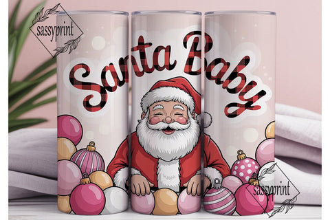 Pink Vintage Santa 20oz Tumbler Wrap Sublimation sassyprint 