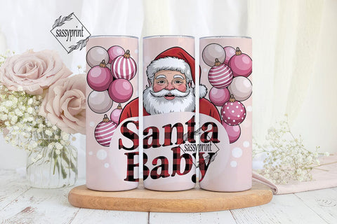 Pink Vintage Santa 20oz Tumbler Wrap Sublimation sassyprint 