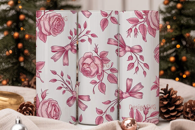Pink Vintage Toile 20oz Tumbler Wrap Sublimation DesignSVG 