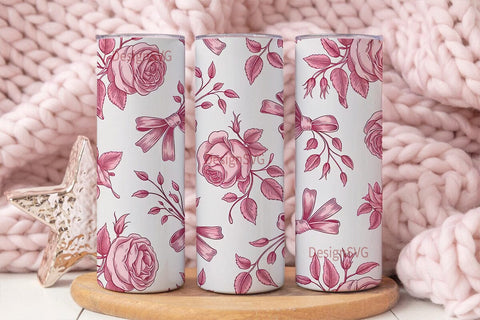 Pink Vintage Toile 20oz Tumbler Wrap Sublimation DesignSVG 