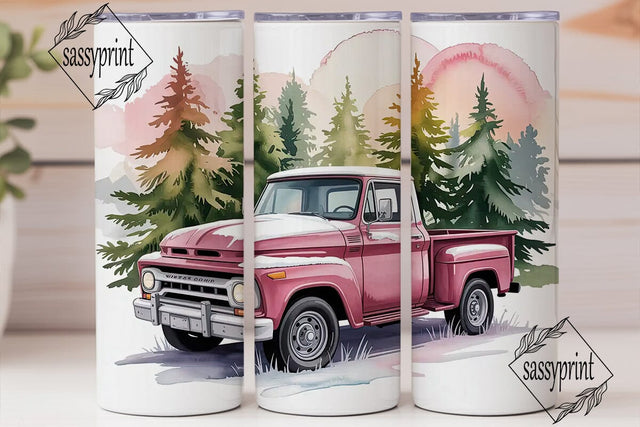 Pink Vintage Truck Christmas Tumbler Sublimation sassyprint 