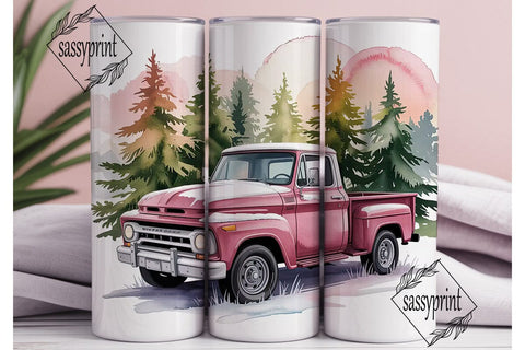 Pink Vintage Truck Christmas Tumbler Sublimation sassyprint 