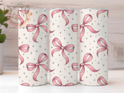 Pink Watercolor Bows 20oz Tumbler, Ribbon Pattern, Charming Design, Soft White Background, Girly Aesthetic, 20oz Tumbler Wrap, Sublimation PNG Sublimation Lara' s Designs 