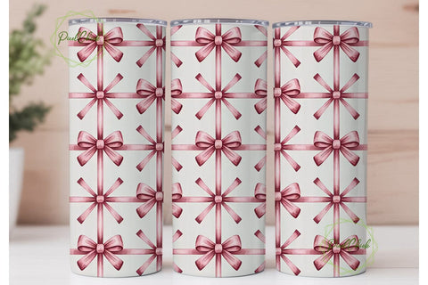 Pink Watercolor Bows 20oz Tumbler Wrap Sublimation PixelChick 