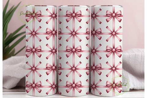 Pink Watercolor Bows 20oz Tumbler Wrap Sublimation PixelChick 