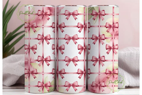 Pink Watercolor Bows 20oz Tumbler Wrap Sublimation PixelChick 
