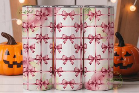 Pink Watercolor Bows 20oz Tumbler Wrap Sublimation PixelChick 