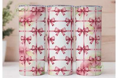 Pink Watercolor Bows 20oz Tumbler Wrap Sublimation PixelChick 