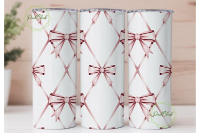 Pink Watercolor Bows Tumbler Wrap Sublimation PixelChick 