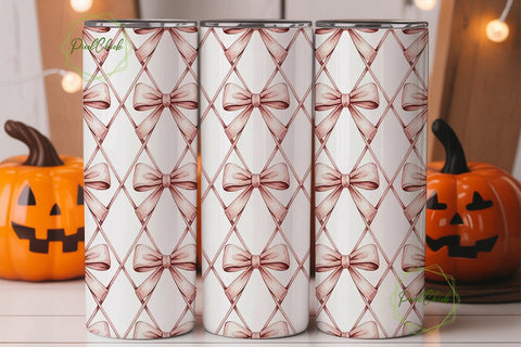 Pink Watercolor Bows Tumbler Wrap Sublimation PixelChick 