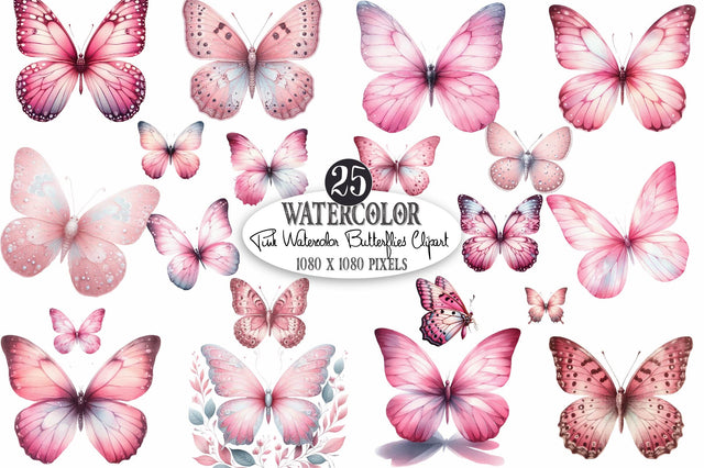 Pink Watercolor Butterflies Sublimation SVGista 