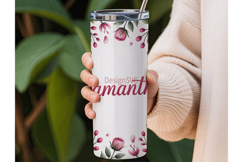 Pink Watercolor Floral Bows 20oz Sublimation DesignSVG 