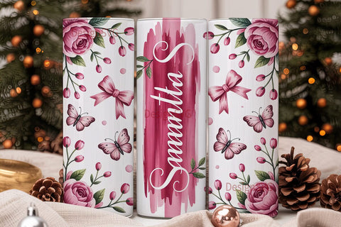 Pink Watercolor Floral Bows 20oz Sublimation DesignSVG 