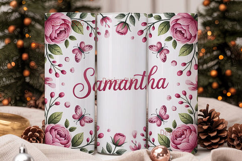 Pink Watercolor Floral Bows 20oz Sublimation DesignSVG 