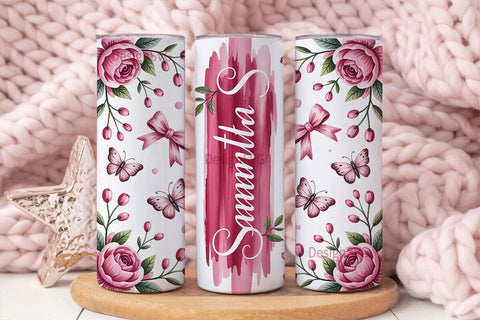 Pink Watercolor Floral Bows 20oz Sublimation DesignSVG 