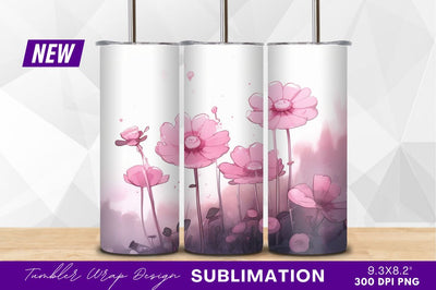 Pink watercolor floral illustration tumbler png Sublimation Regulrcrative 