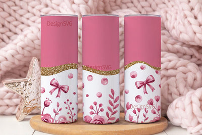 Pink Watercolor Floral Tumbler Wrap Sublimation DesignSVG 