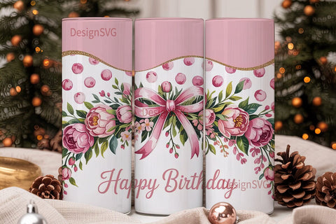 Pink Watercolor Floral Tumbler Wrap Sublimation DesignSVG 