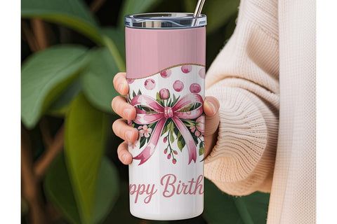 Pink Watercolor Floral Tumbler Wrap Sublimation DesignSVG 