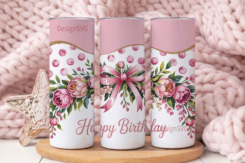Pink Watercolor Floral Tumbler Wrap Sublimation DesignSVG 