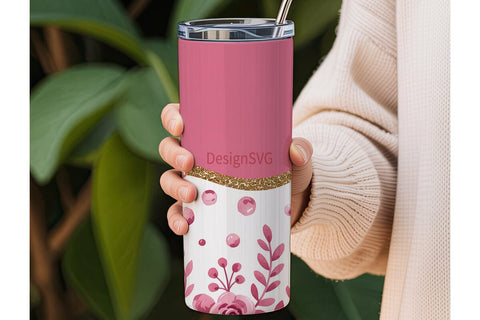 Pink Watercolor Floral Tumbler Wrap Sublimation DesignSVG 