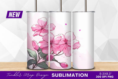 Pink watercolor flower blossoms design tumbler png Sublimation Regulrcrative 
