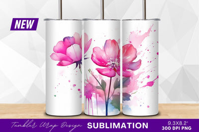 Pink watercolor flowers delicate floral design tumbler png Sublimation Regulrcrative 