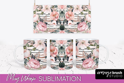 Pink Watercolor Flowers Mug Wrap - Floral Mug Sublimation Sublimation OrangeBrushStudio 